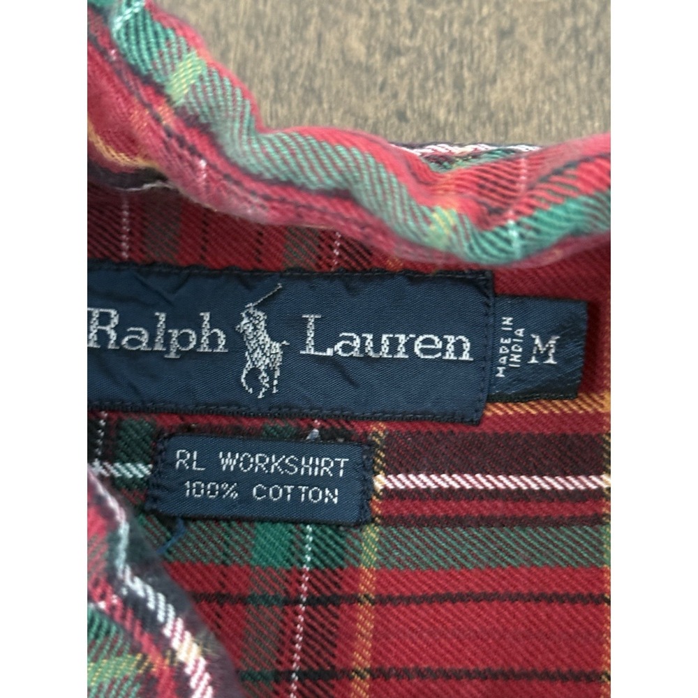 Vintage Ralph Lauren Button Down RL Workshirt Red Plaid Long Sleeve Shirt Size M - Picture 3 of 7